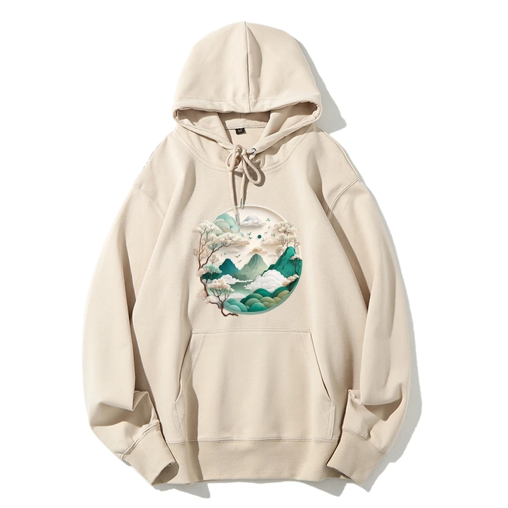 Grafische hoodie Chinees landschap Traditioneel Serene Cultureel Unieke Y2K-stijl Kleding Zachte stof Landschap - Thema Casual hoodie