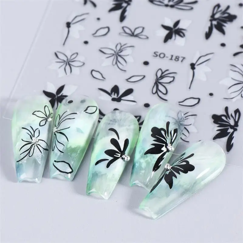 Nail Stickers High Quality Black And White Bow With Adhesive Backing High Quality And Durable Exquisite Pattern Nail Decals