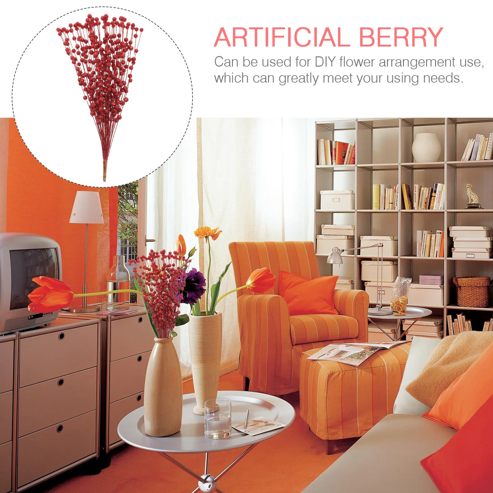 

Artificial Glitter Holly Berry Branch Christmas Picks Suitable for Flower Arrangements Wreath Decorations Tree Decor Holiday