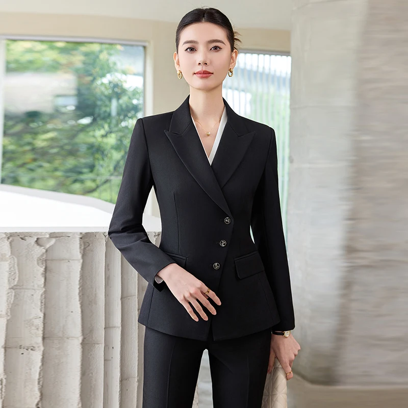 Tailleur pantalone formali in tessuto di alta qualità Autunno Inverno per le donne Abbigliamento da lavoro professionale con pantaloni e giacche Cappotto Blazer