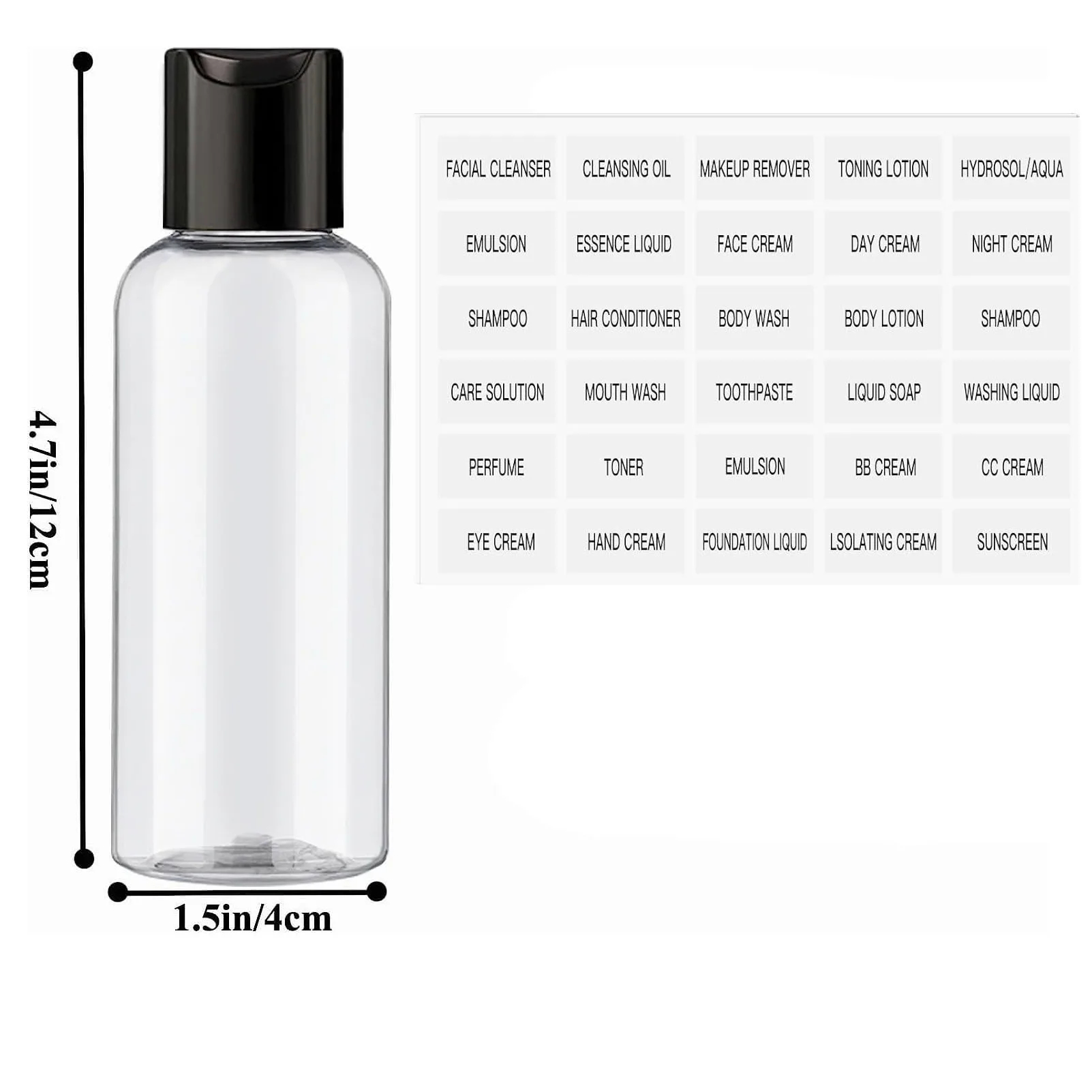 5PCS 100ML Refillable Empty Plastic Transparent Bottle with Flip Cap Portable Squeeze Shampoo Conditioner Travel Bottles