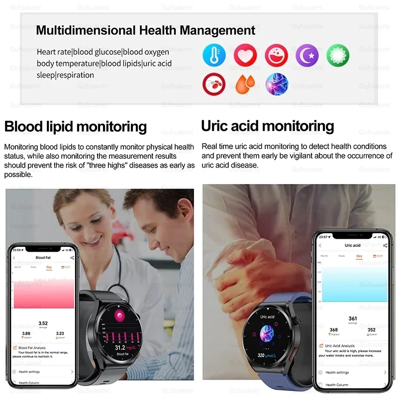 Reloj inteligente de grado médico recomendado para hombre, nueva bomba de aire + bolsa de aire tipo ECG, azúcar en sangre, BP, Monitor de salud y