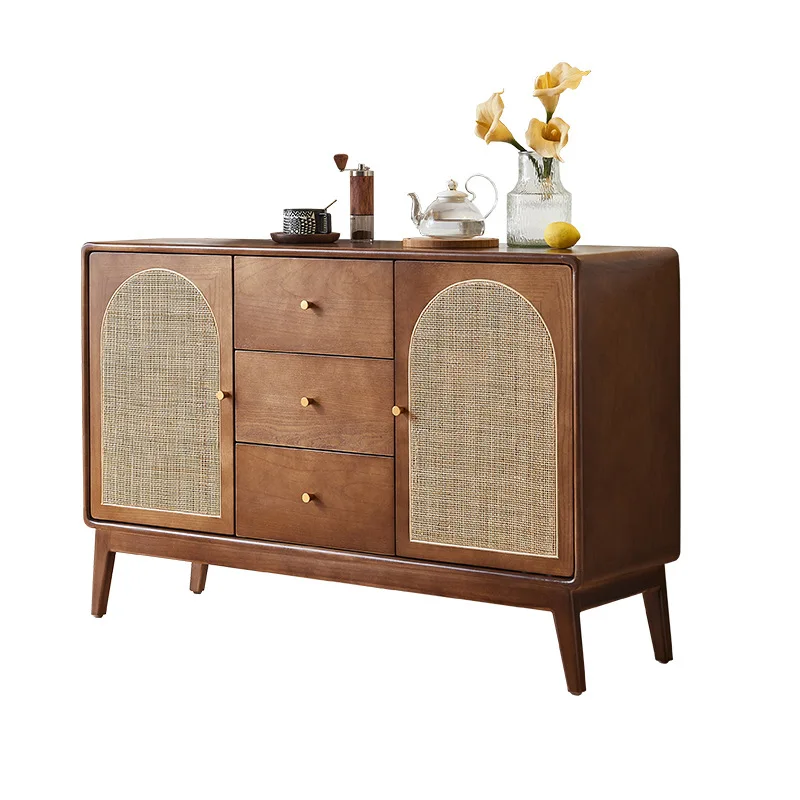 LH rattan solid wood dining side cabinet household living room wabi wind storage locker with drawer