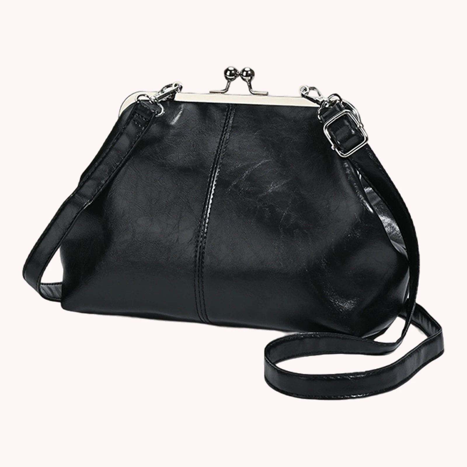 

Women Girls PU Leather One Shoulder Crossbody Bag with Adjustable Strap (Black)