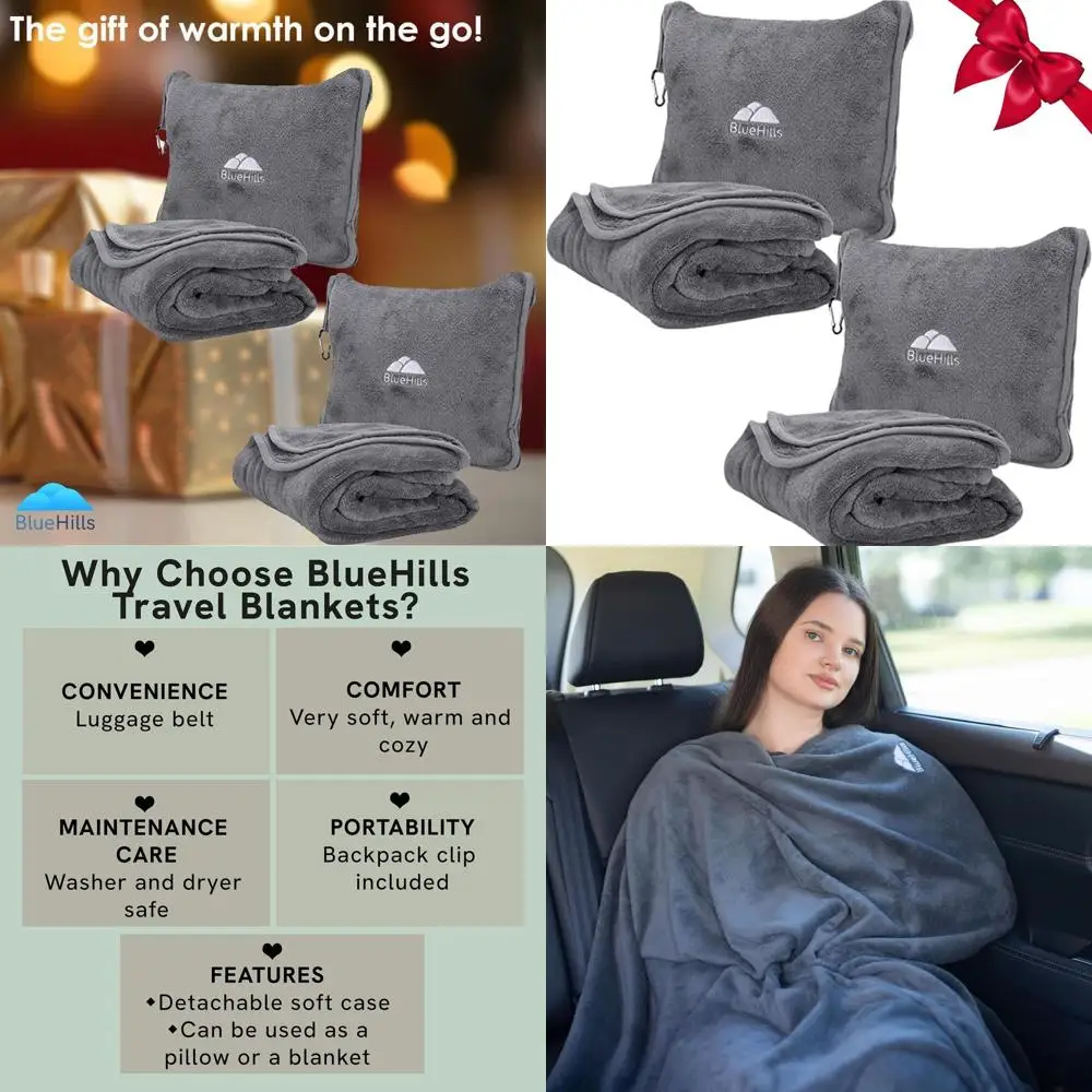 

Compact Travel Blanket & Pillow Set with Carry Bag - Grey for Comfortable Flights