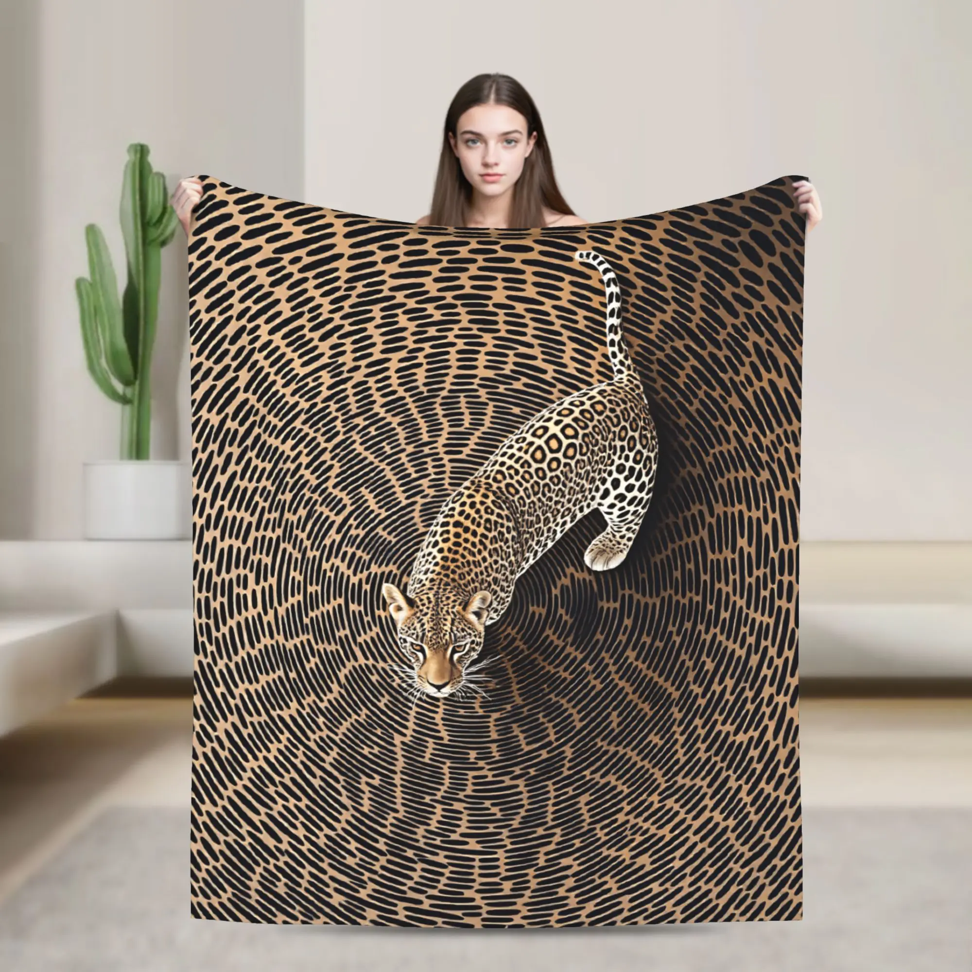Leopard On Spiral Leopard Spot Background Soft Cozy Blanket  Trend Travel Throw Blanket Couch Chair Flannel Bedspread  Bed Cover