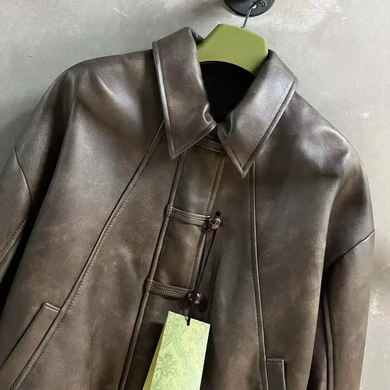 Manteau à manches longues en peau de mouton véritable pour femme, vêtements à boutonnage simple, processus de vieillissement naturel, nouvelle mode, hiver et automne 2024