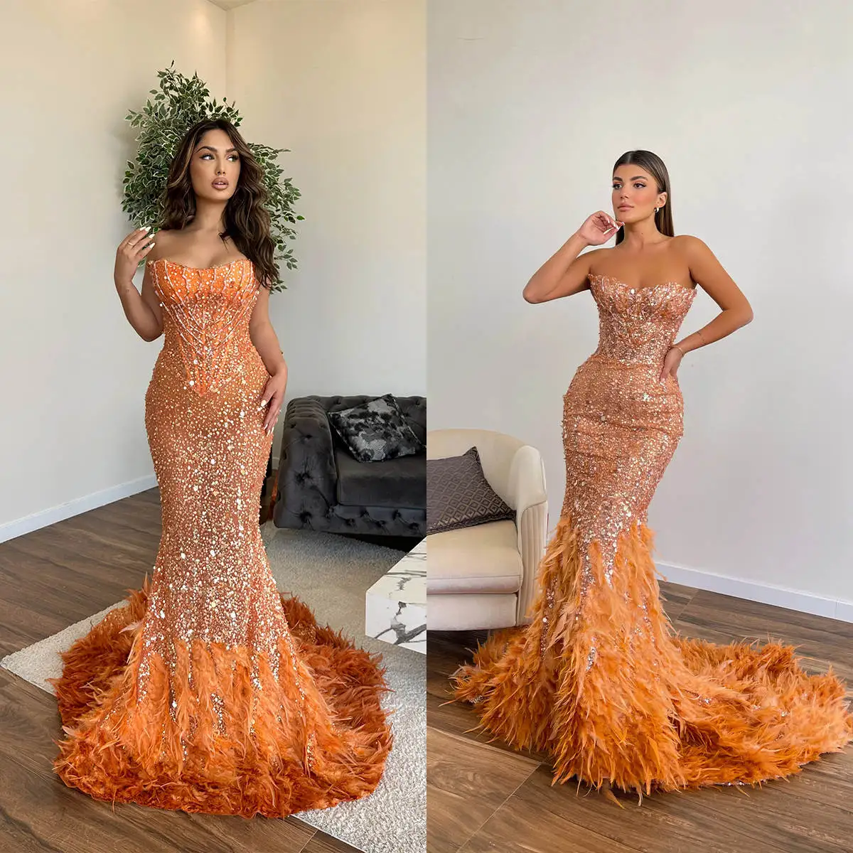 Luxury Evening Dresses Mermaid Strapless Sequins Backless Court Gown Party dresses New Arrivals Vestido De Noite Custom Made