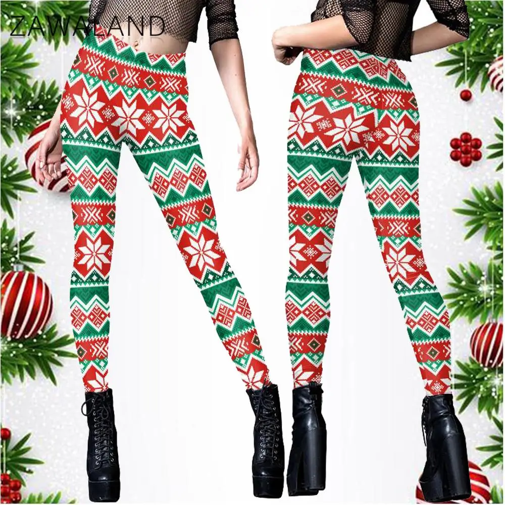 

Zawaland Women Leggings Ugly Christmas Trousers Gifts Elk Neon 3D Print Mid Waist Pants Xmas Holiday Sexy Tights Fitness Workout