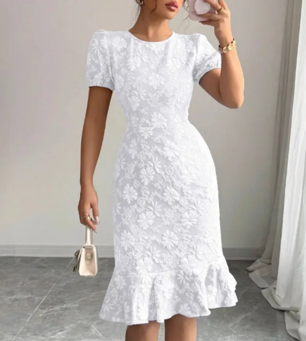 女性のドレス夏花柄ラウンドネックセクシーなタイトなヒップハグミディローブナイトクラブパーティークラブホリデーイブニング Vestidos