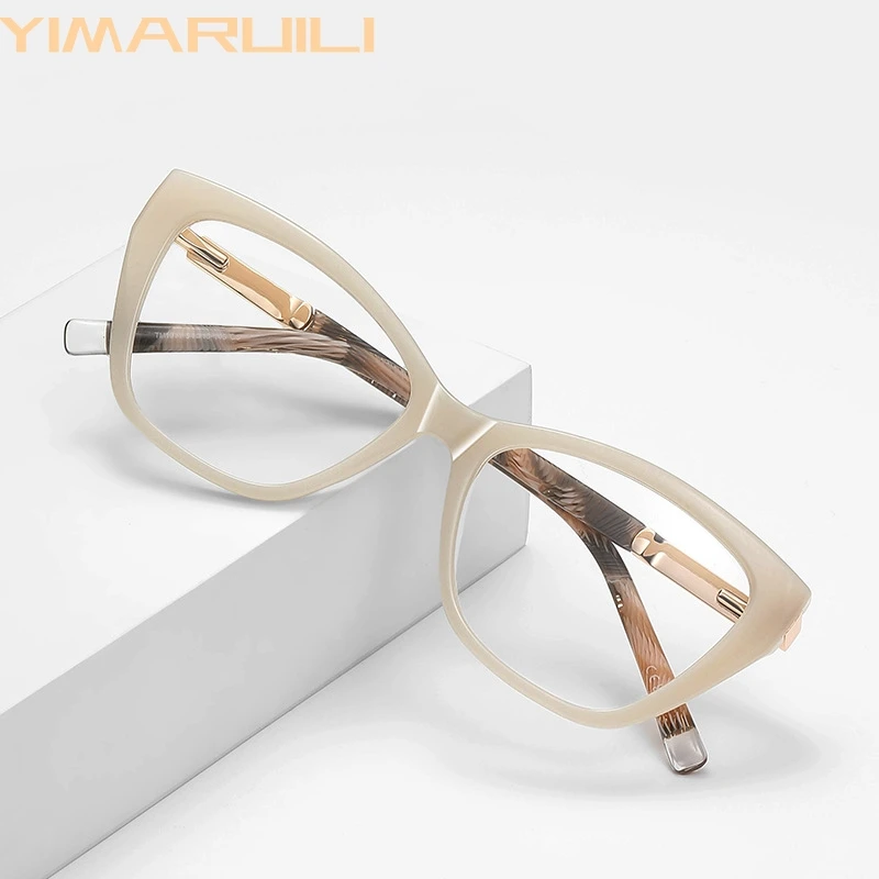 

YIMARUILI New Retro Fashion Women's Cat Eyeglasses Frame Blue Light Blocking Retouch Face Acetate Legs Optical Glasses LS209