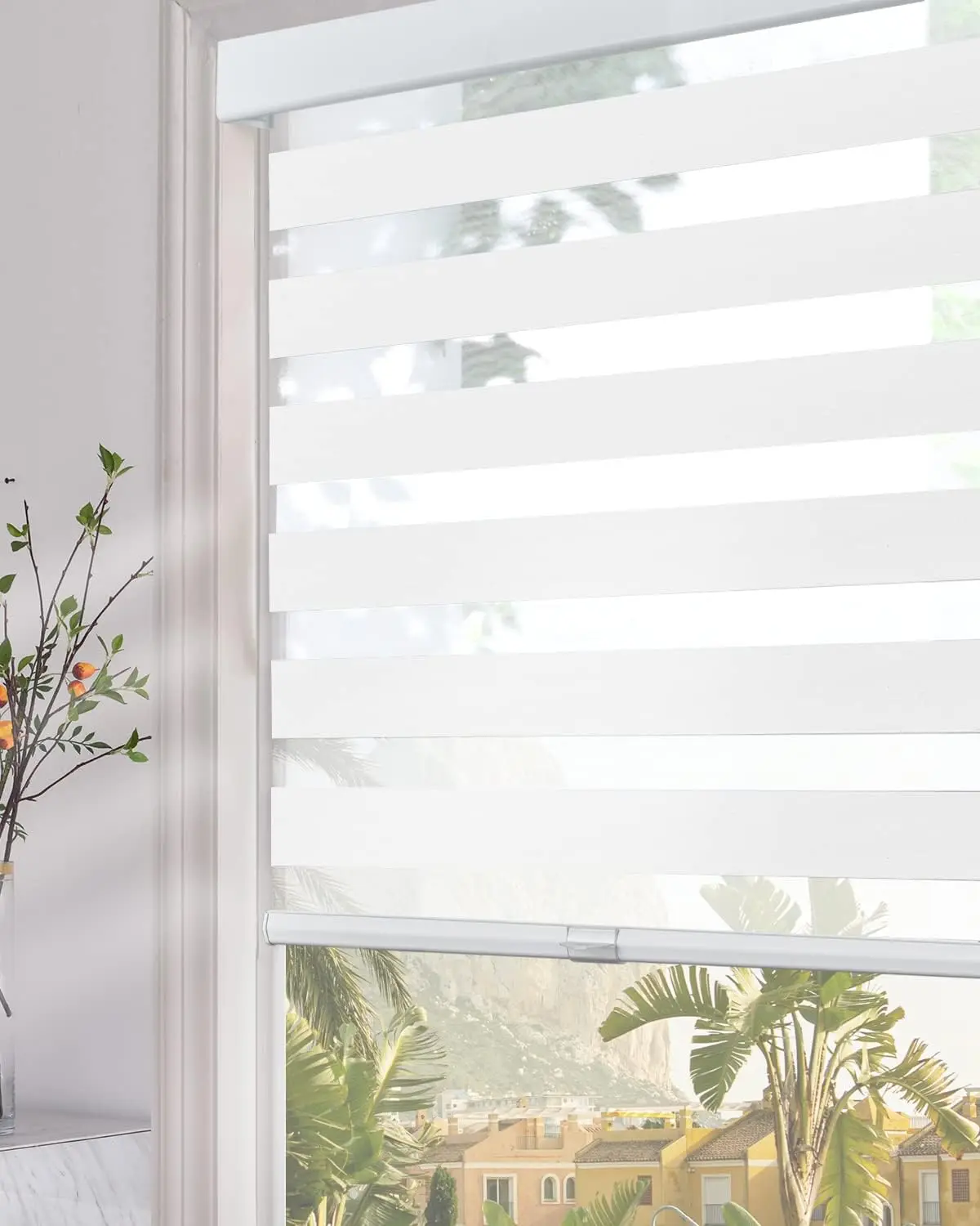 

Cordless Zebra Blinds for Windows (72" W X 72" H, White) with Upgraded Cassette Light Filtering Dual Layers Sheer Roller Blinds