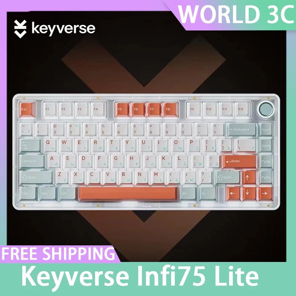 Keyverse Infi75 Lite Gaming Keyboard Three Mode Wireless Mechanical Keyboard 81Keys Hot Swap Gasket Multifunctional Knob Pc Game