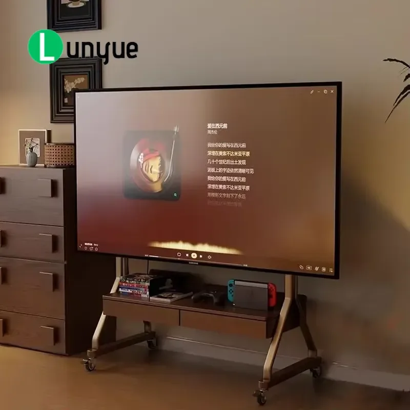 Modern Solid Wood TV Cabinet Lightweight Removable Living Room Furniture Compact Storage Console for TVs Over 65 Inches