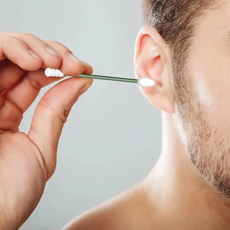귀 청소 및 메이크업 응용 프로그램 제거를위한 휴대용 케이스가있는 2pcs 재사용 가능한 실리콘 양방향 소프트 귀 면봉