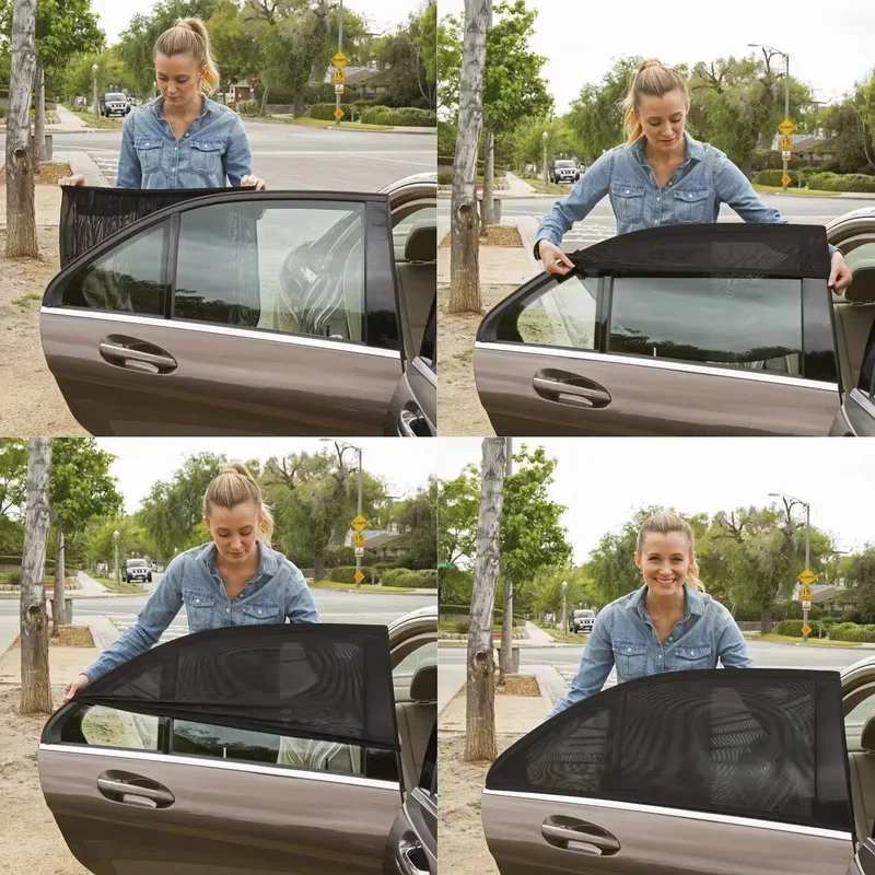 

Stretchy Nylon Mesh Car Side Window Sun Shade, UV Protection Heat Insulation Curtain, Breathable Anti-Glare Mosquito Proof