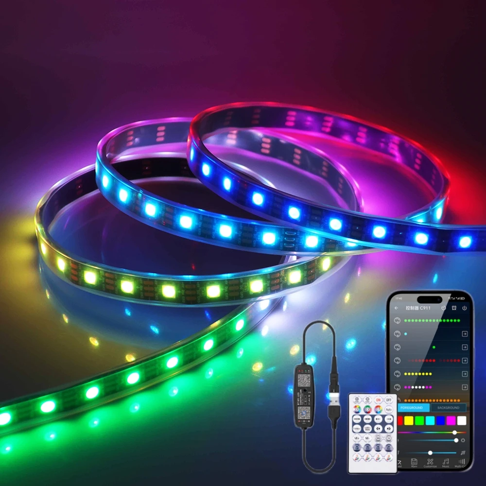 

WS2812B LED Strip USB Bluetooth Flexible Tape 30/60/144Pixels/m RGB Individually Addressable Ribbon DC5V Decoration TV BackLight