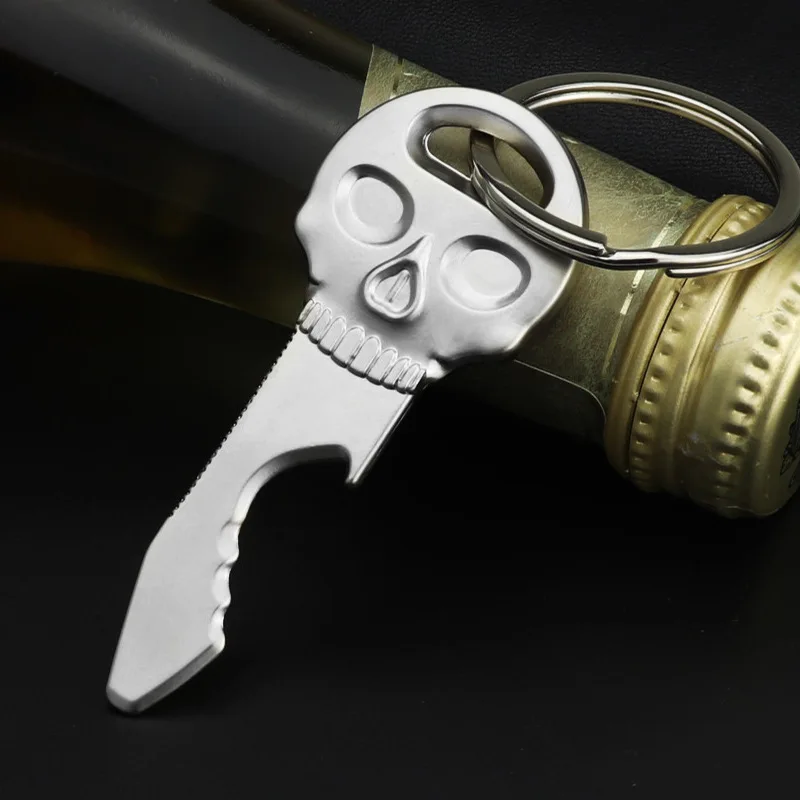 1pc Portable Creative Skull Keychain Bottle Opener Alloy Key-Ring Decor Corkscrew for Beer Soda Wine Outdoor Tool Mini Saw Gift