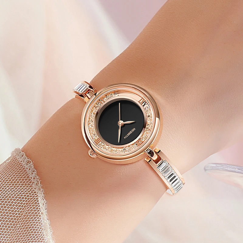 ساعات نسائية من الذهب الوردي ، العلامة التجارية الأعلى ، الفخامة ، السيدات ، ساعات المعصم ، الكوارتز ، الفولاذ الكامل ، ساعة نسائية