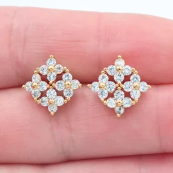 Fashion Gold Color Clear Zircon CZ Flowers Studs Wedding Earrings for Women