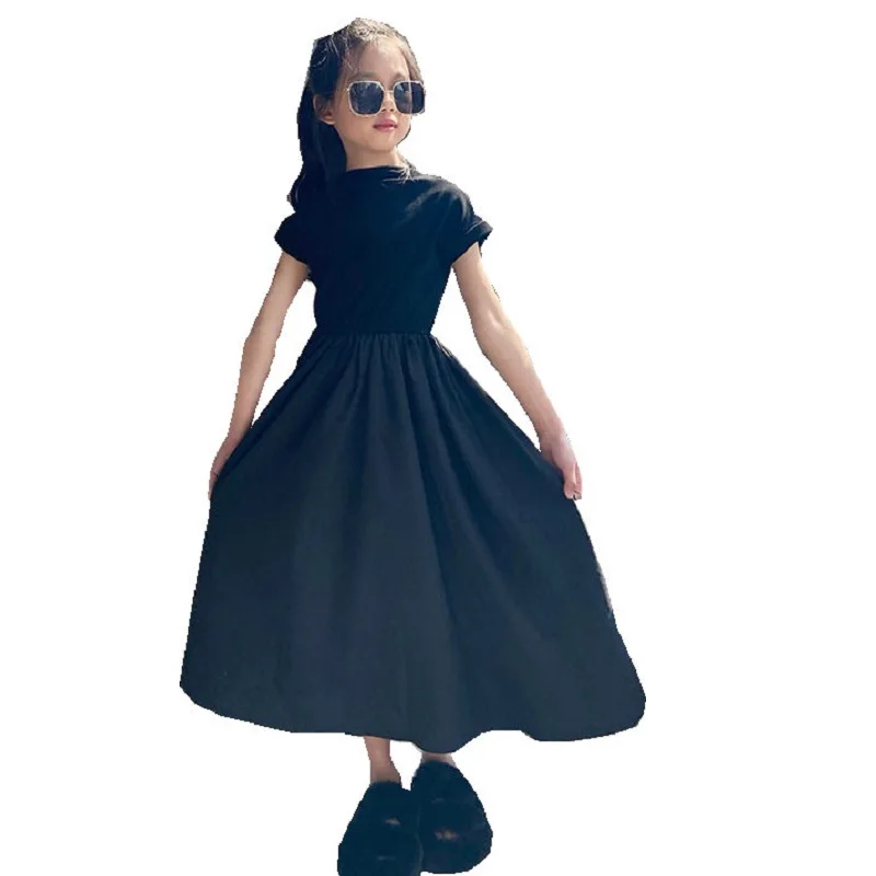 Girls Black Dress 3-12 Years Cotton Party Dress Teen Girls Student Fashion Dress Summer Princess Dress Kids Casual Dresses