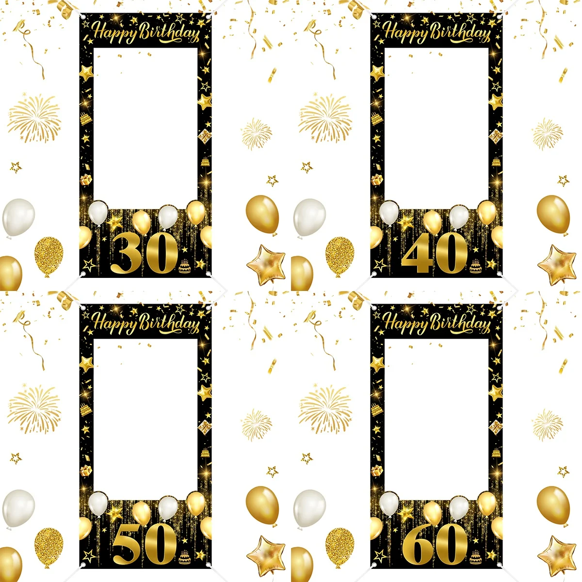 30., 40., 50., 60. Geburtstag Fotorahmen Foto-Requisiten Schwarz Gold Erwachsene 30 40 50 60 Jahre Alt Geburtstagsparty Dekoration