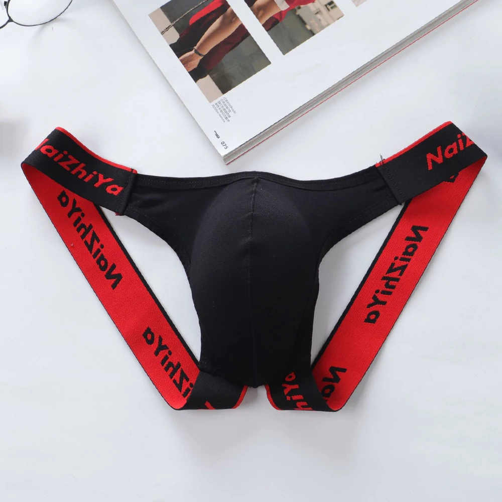 1pc Men\'s Briefs Thongs Patchwork Low Waist U-Convex Pouch Panties Open Rear Underwear Underpants Lingerie G-Strings For Man