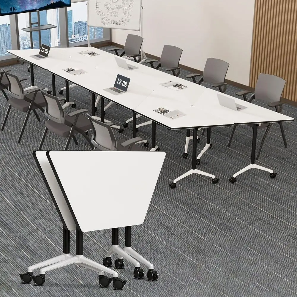 

Белый мобильный тренировочный стол на колесах, нескользящая столешница для конференц-залов