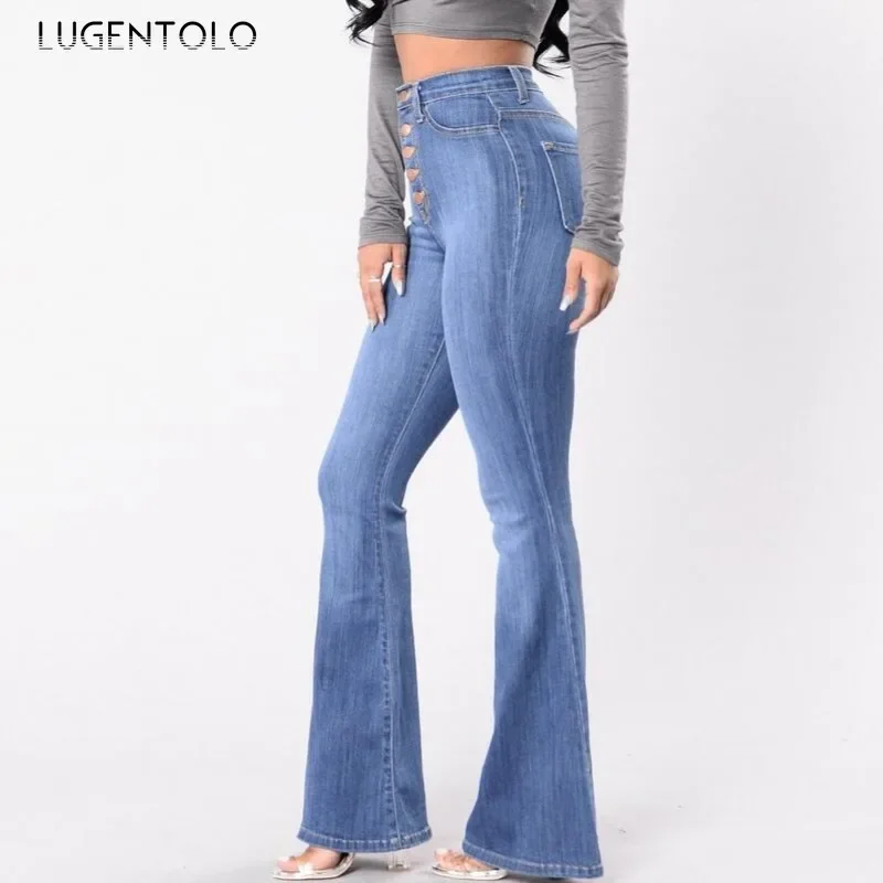 Women Casual Jeans 2024 New Washed Stretch Slim Fit Multi-button Sexy High Waist Hip Lift Flared Pants Fashion Street Party Wear