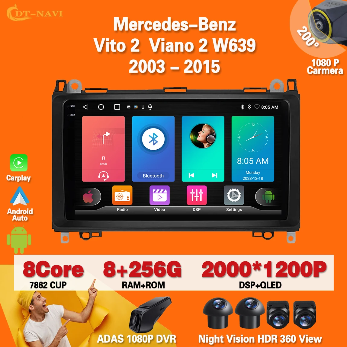 

Android For Mercedes-Benz Vito 2 Viano 2 W639 2003 - 2015 Car Radio Multimedia Video Player GPS BT 4G WIFI Wireless Carplay