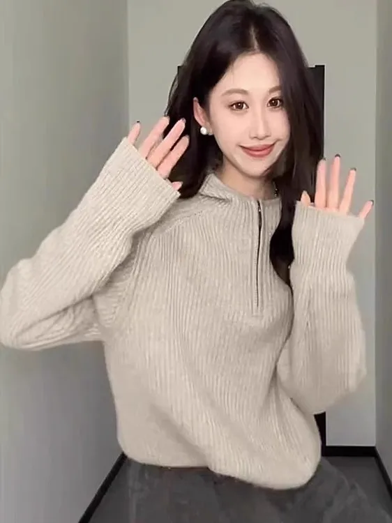 Women's Knitted Hoodie Sweater Half Zip Soft Cozy Autumn Winter Outerwear Lazy Style Overhead Innerwear Top Commute Style Loo...