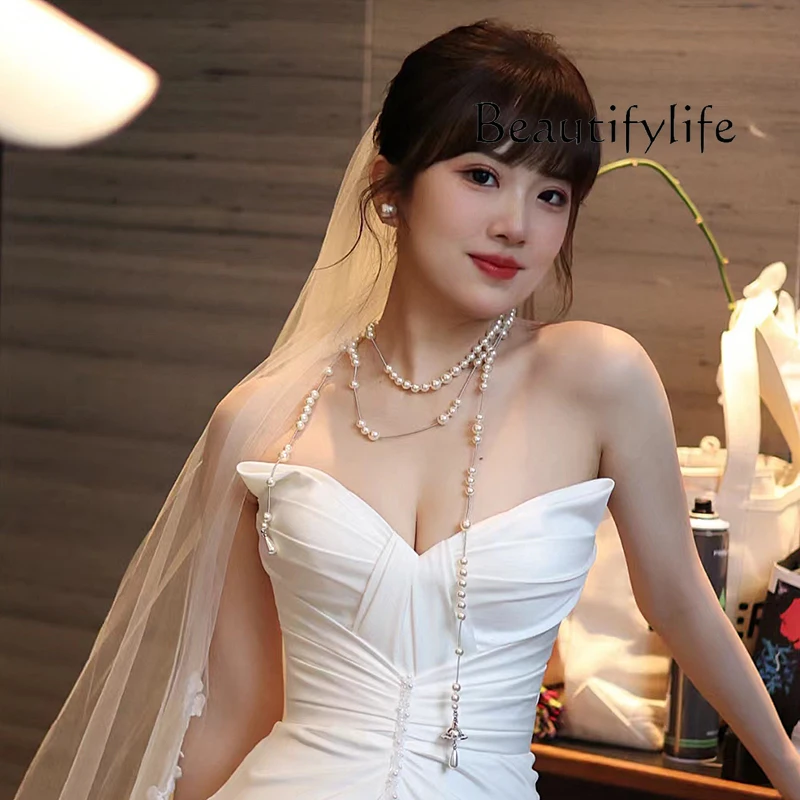 Necklace light luxury niche pearl collarbone chain high-end accessories neck chain dress accessories