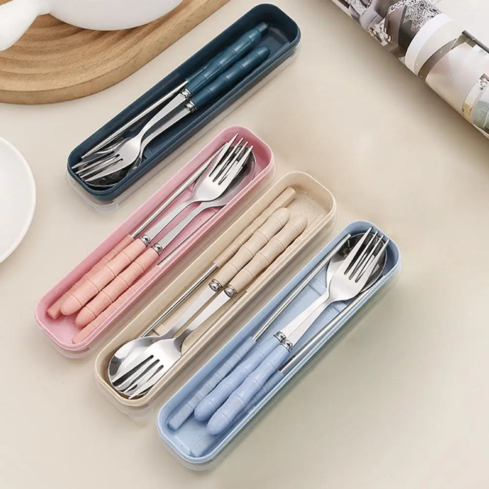 Outdoor Reusable Practical Transparent Cover Wheat Design Tableware Cutlery Straw School Bag Slot Storage Travel With Box S Z6H0