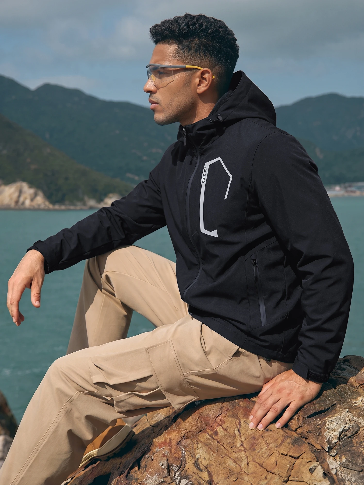 Sommer Herren Outdoor-Jacke Wasserdichte Regenjacke, Dünne Regenjacke mit Mehreren Taschen für Camping Wandern Radfahren Angeln – Detail 3