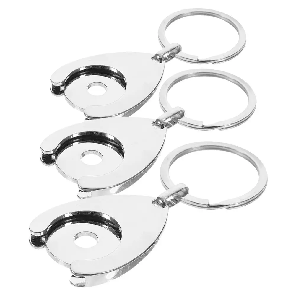 3Pcs Rust Resistant Metal Trolley Token Key Ring Shopping Trolley Token Keychain Compact Portable Grocery Cart Coin Keychain