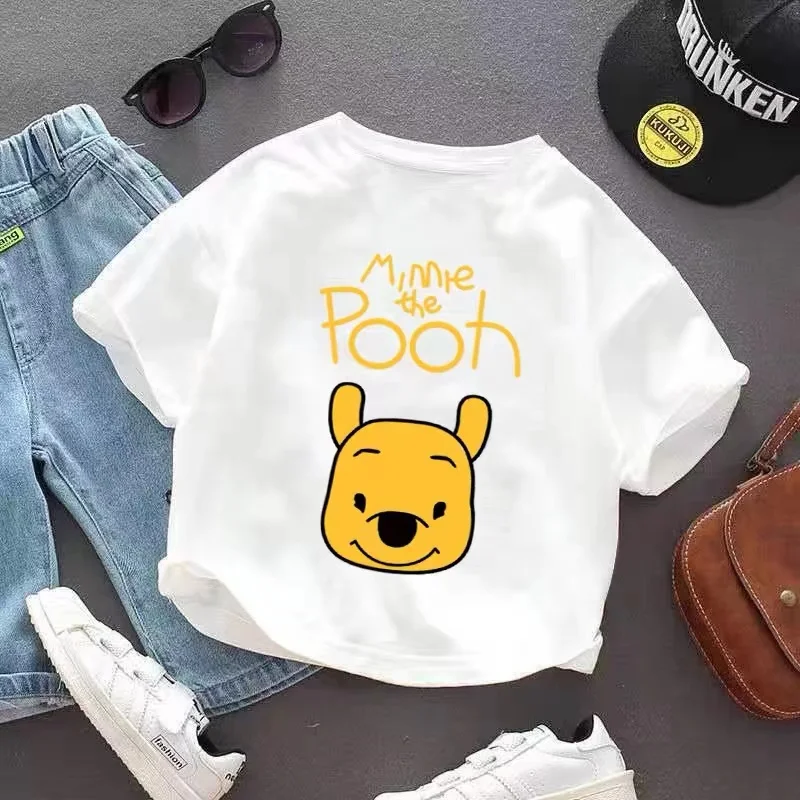 Summer Children Short Sleeve T-Shirts Fashion Kids Cartoon Winnie the Pooh Print Baby Boys Girls Clothes Toddler Cotton Tee Tops