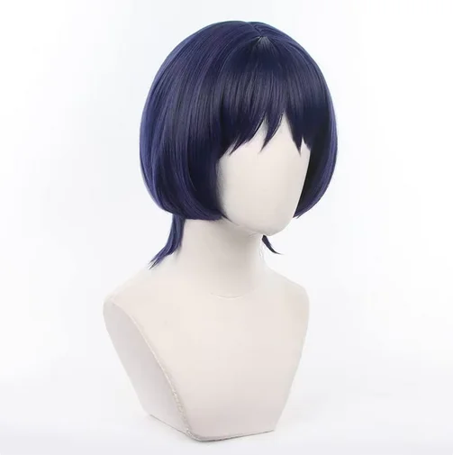 Short Blue Mixed White Cosplay Scaramouche Wig Halloween Custum Party Wig for Adult Anime