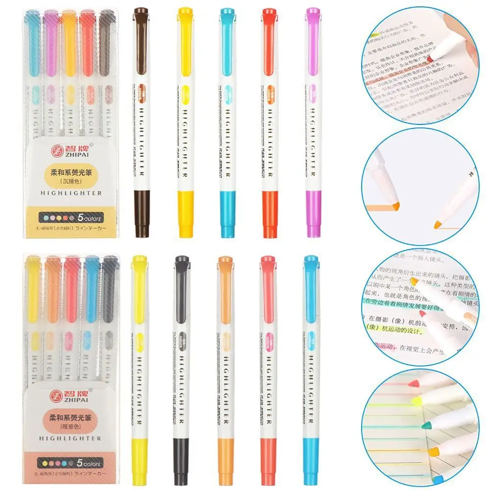5/25pcs/set Double Headed Highlighter Pen Set Art Marker Student Stationery Fluorescent Pen Colored Markers Pens