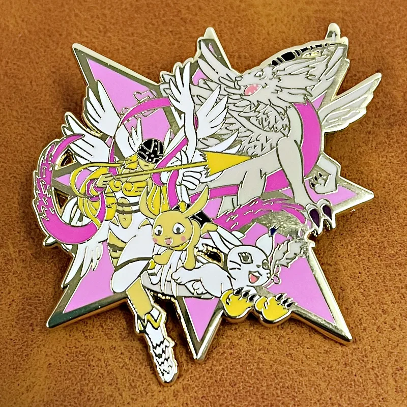 

Childhood Digital Monster Angemon Angewomon Brooch Japanese Anime Cartoon Metal Badge Fashion Toys Anime Cartoon Frind Kawaii