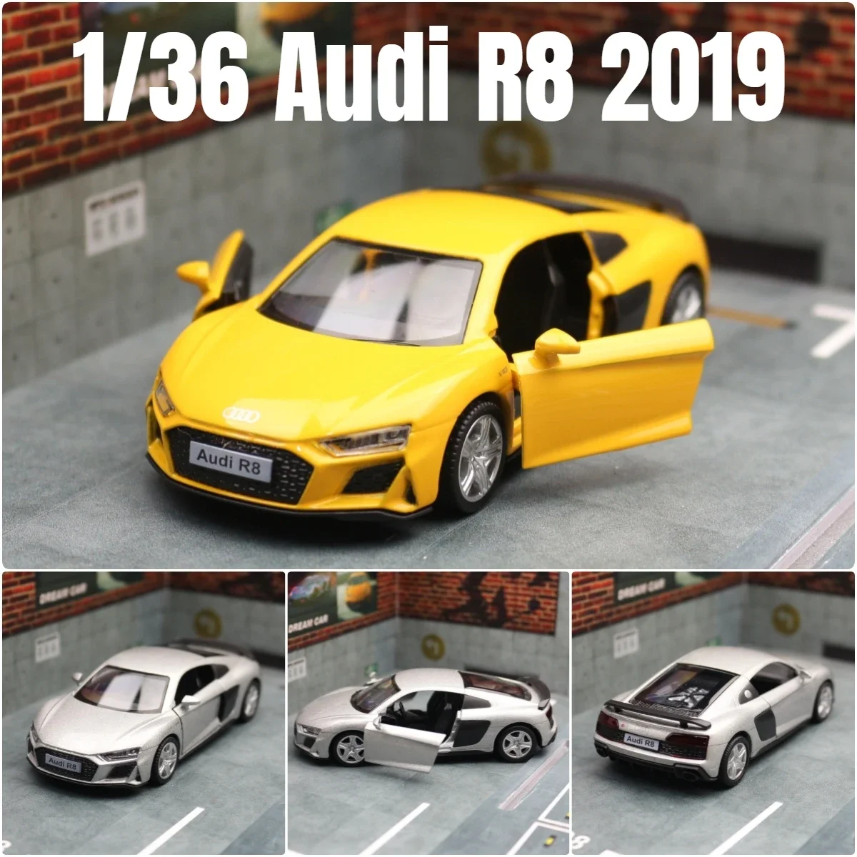 1/36 Audi R8 Coupe GT Spyder Toy Car Model RMZ City 3 ''Diecast Super Sport Racing Miniature Pull Back Collection Gift Kid Boy