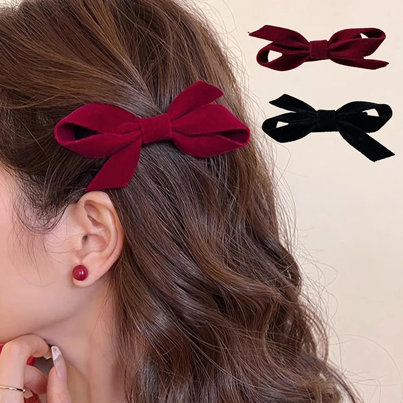 Fashionable Velvet Bow Duckbill Hair Clip For Women Exaggerated And Cute Edge Clip Banquet Jewelry Accessories