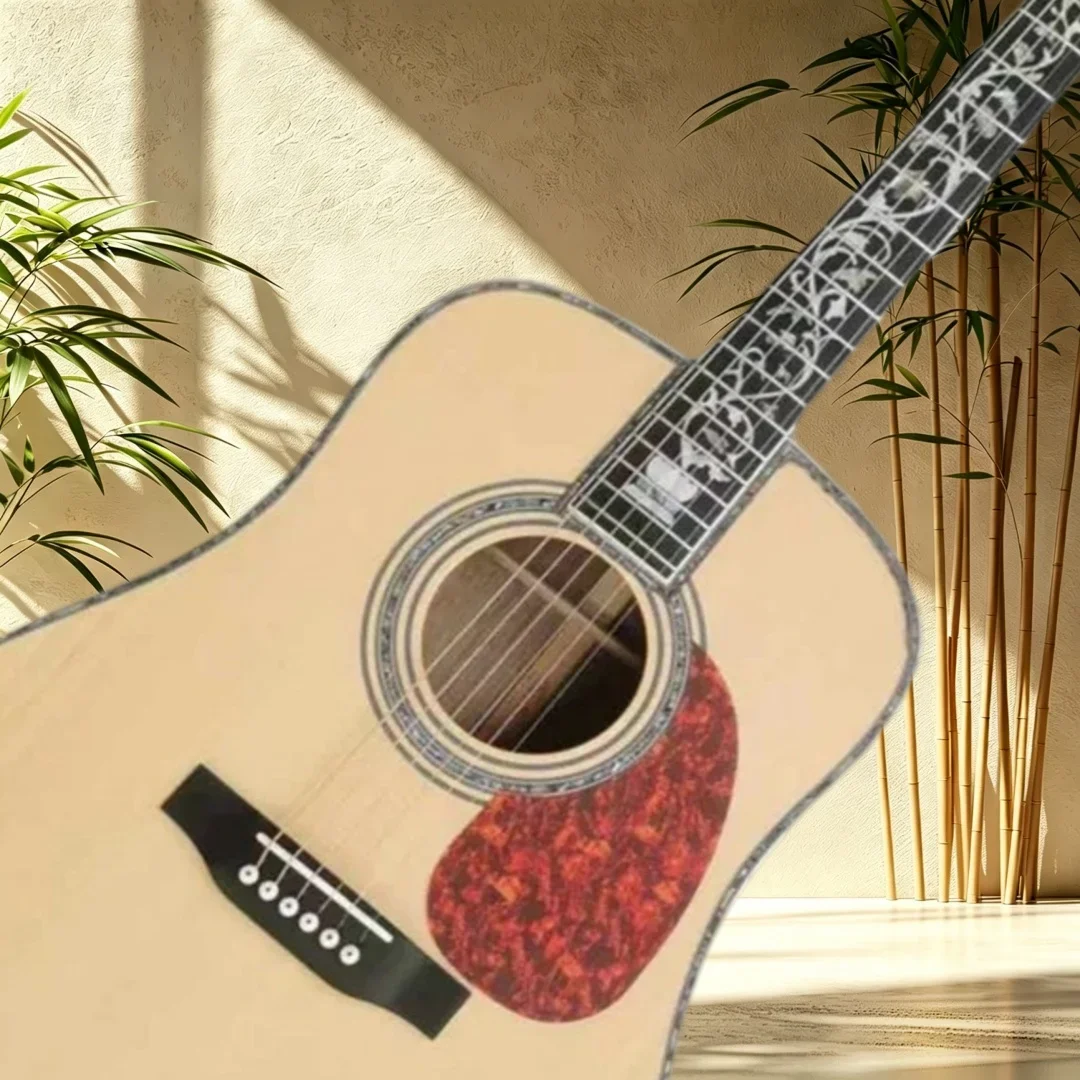 D‑45 Solid Acoustic Guitar Spruce Top Rosewood Back Sides Fretboard Floral Shell Inlay Tortoise Pickguard Shell Binding Folk