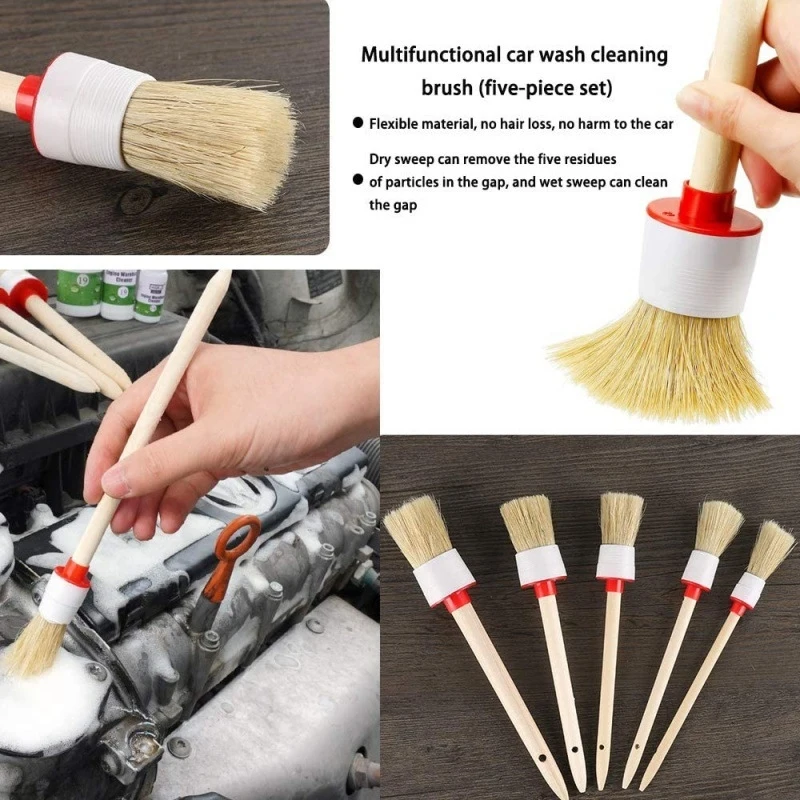 10 Pieces Auto Detailing Cleaning Brush Kit Round Head PP Fiber Bristle Car Care Detail Brushes