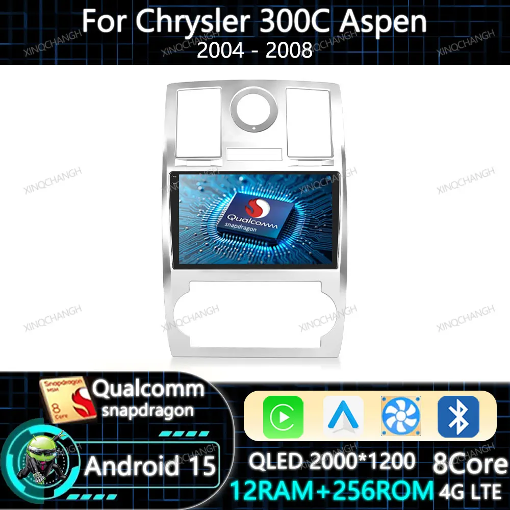 Android 15 Radio de coche Carplay Auto para Chrysler 300C Aspen 2004 - 2008 BT unidad principal 2DIN navegación QLED reproductor de vídeo Multimedia