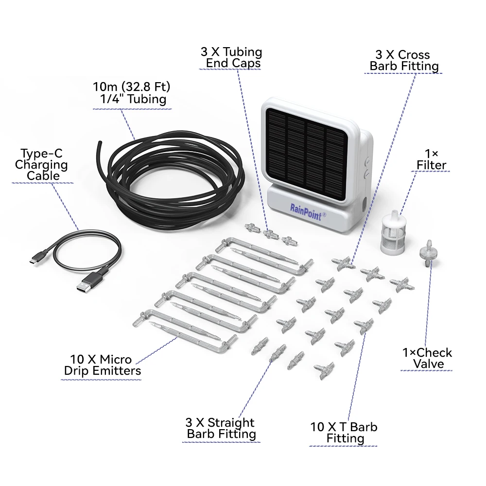 Smart Solar Powered Irrigation Pump Kits Automatic Home Watering Timer WiFi App Real-time Control Micro Drip Irrigation System