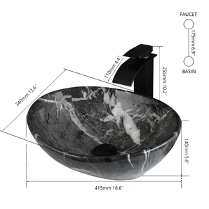 Zappo Marbled Rectangular Sink with Drain Tap, Oval Ceramic Sink for Bathroom Sink Above the Balcon with Mixer Tap 6 Main Sales Cuba Sink Bathroom - №2