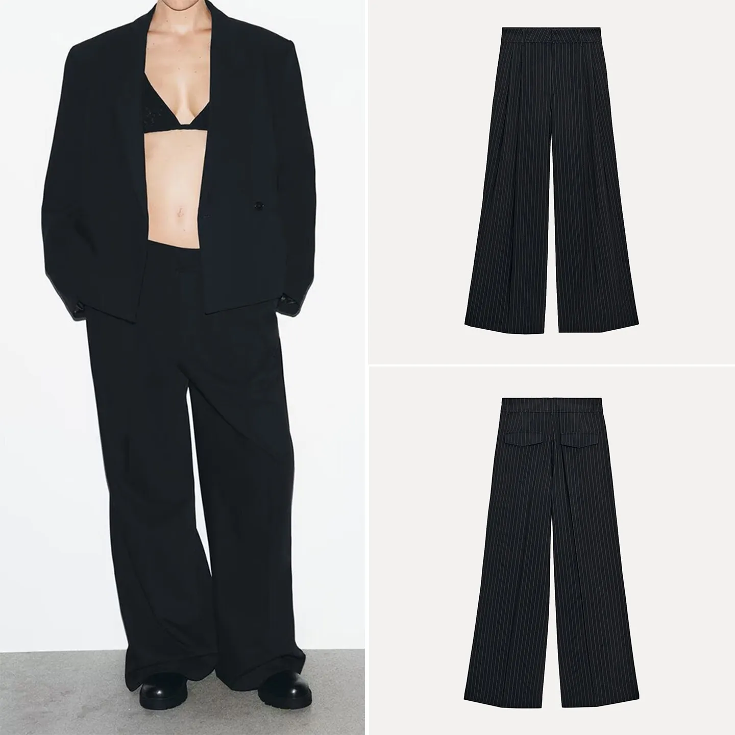 

Женские повседневные брюки с широкими штанинами и скрытыми карманами на талии, весна 2026, в полоску, с дизайнерскими складками