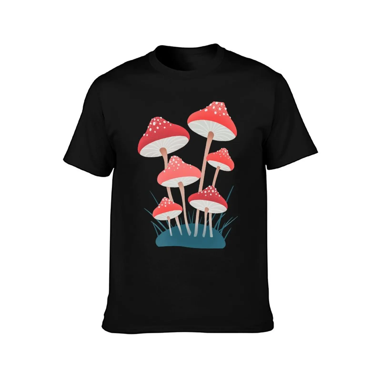Red Toadstools T-Shirt, Summer Casual Cotton Tee, Oversized Streetwear Tops, Vintage Graphic Print, Loose Fit Short Sleeve