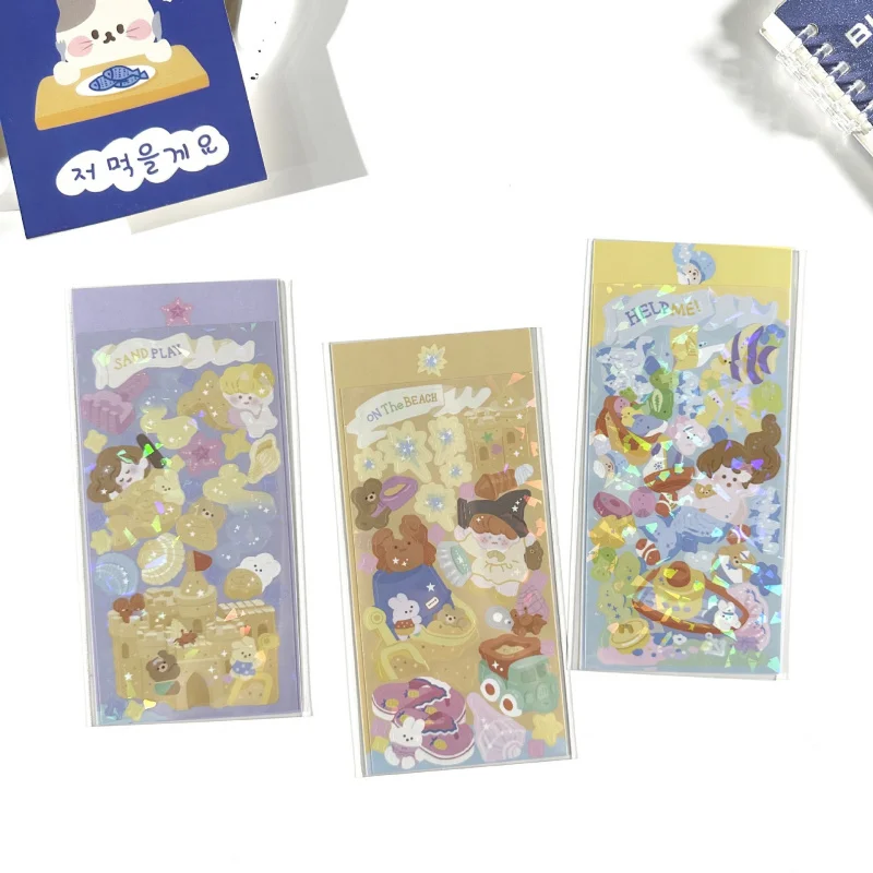 Korean Laser Cartoon Cute Mermaid Stickers Hand Account Notebook Phone Case Planner Book Scrapbook DIY Decorative Stickers