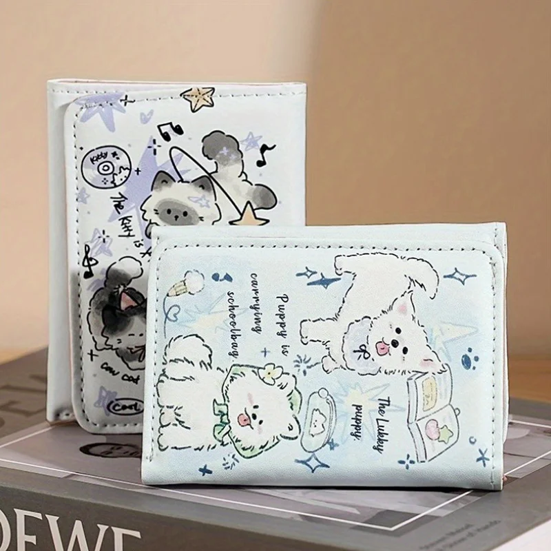 2025 Cute Cat & Star Short Wallet for Women, Tri‑Fold Large Capacity Multi‑Card Slots Coin Purse, Unique Couple Gift